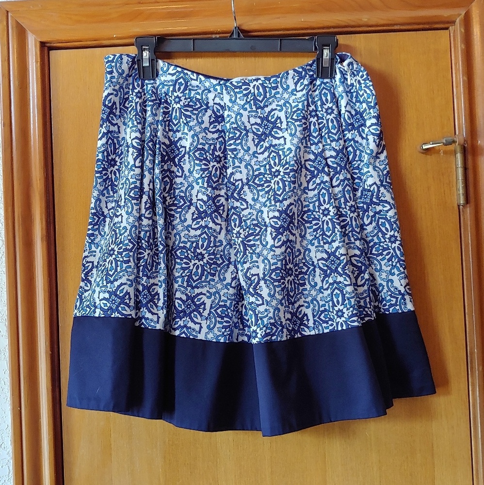 Milly Blue and White Patterned A-Line Skirt